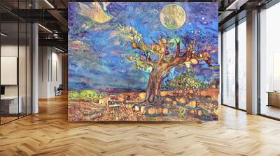 Magic landscape with old tree Wall mural