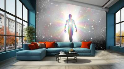 man in rainbow light and stars Wall mural