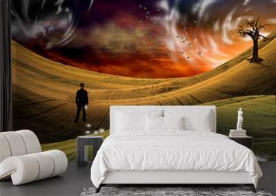 Man with trail of ideas Wall mural