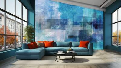 Modern abstract in blue color. Geometric forms Wall mural