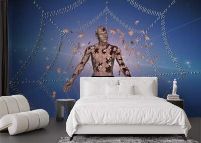 Puzzle man in digital web Wall mural