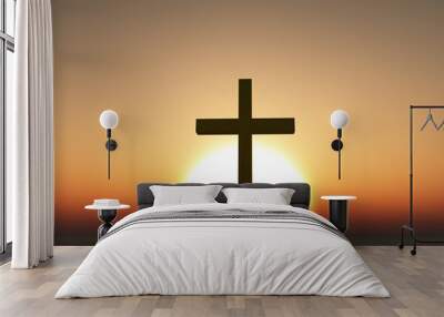 Sunset or sunrise with cross Wall mural