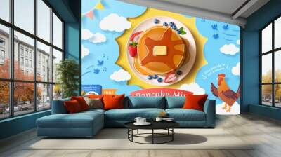 Fresh fruit pancake ad template Wall mural