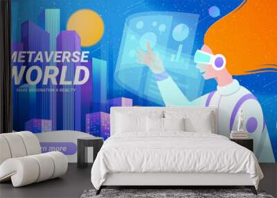 Woman in metaverse world Wall mural