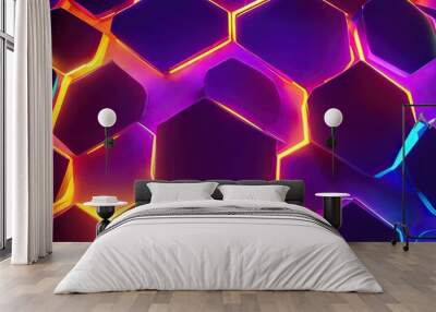 Beautiful neon background of geometry, and lines. Wall mural