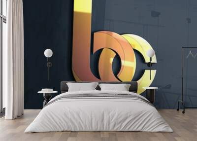 3d rendered golden logo in the shape of bc letters against a dark wall background Wall mural