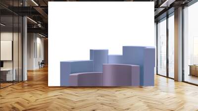 An abstract figure of metal cylinders rising up. Blue, lilac, rose color. 3d rendering on the topic of business, work, analytics, dashboards, presentations and diagram. Transparent background. Wall mural