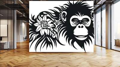 Beautiful Orangutan Logo, Ape Design for Your Corporate and Business Graphic Resource or Creative Project, Ai Generative Wall mural