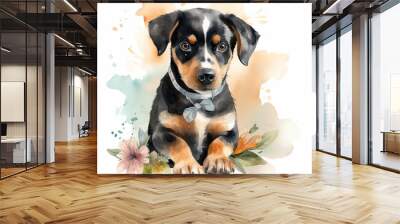 Beautiful Rottweiler Watercolor Clipart, Dog Colored Design for Your Corporate and Business Graphic Resource or Creative Project, Ai Generative Wall mural