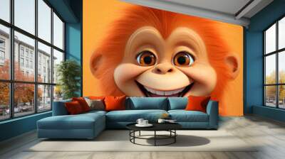 Beautiful Wallpaper with a Orangutan Design, Ideal Ape Poster or Graphic Resource for Creative Project, Ai Generative Wall mural