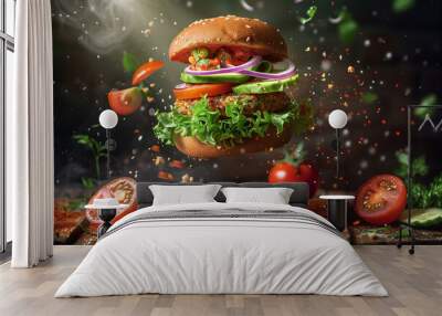 Healthy Plant-Based Burger with Fresh Ingredients Wall mural