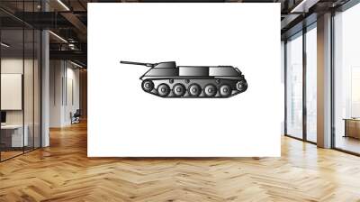 Military tank isolated on white. Armoured fighting vehicle designed for front-line combat, with heavy firepower, strong armour Wall mural