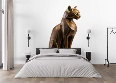 3d Cat figurine domestic stylized sitting PNG isolate on transparent background with shadow Wall mural