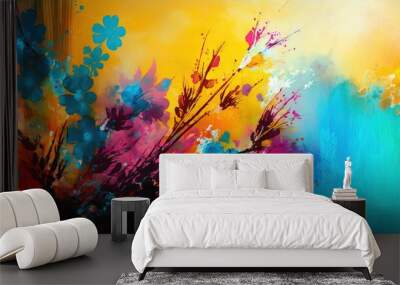 Abstract Flowers flat style background generative ai Wall mural