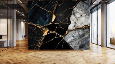 Abstract texture background with cracks in marble with liquid gold and stone generative ai wallpaper. Wall mural