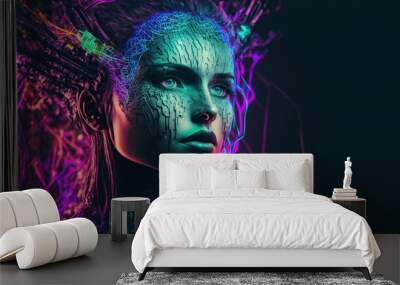 Ai cyber woman chatbot artificial intelligence copy spcae for text  generative a Wall mural