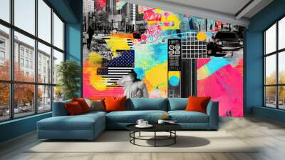 America travel collage artwork repeat pattern Wall mural