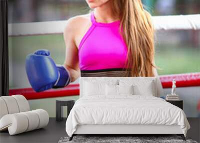 athletic girl with boxing gloves Wall mural