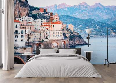 Amalfi town at Tyrrhenian sea in evening Wall mural