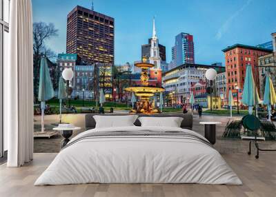 Fountain at Boston Common public park and people at night Wall mural