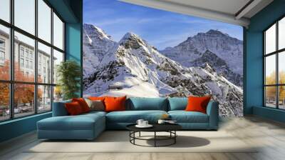 Four alpine peaks and skiing resort in swiss alps Wall mural