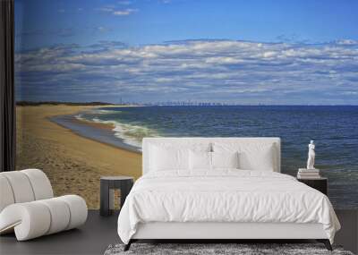 ocean shore and view to nyc skyline landscape from sandy hook, new jersey Wall mural