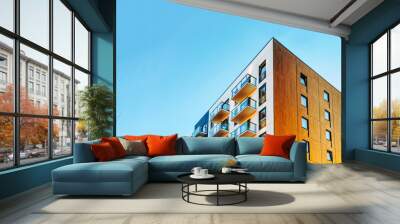 Part of Modern residential apartment with flat building exterior Wall mural