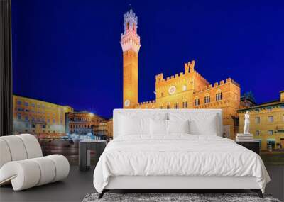 Torre del Magnia Tower on Piazza Campo Square Siena dusk Wall mural