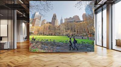 Tourists looking at Green Lawn and Skyscrapers in Bryant Park Wall mural