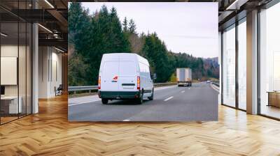 White Minivans on road van transport logistics reflex Wall mural