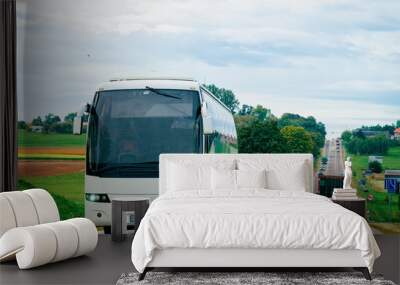 White Tourist bus on road Poland Wall mural