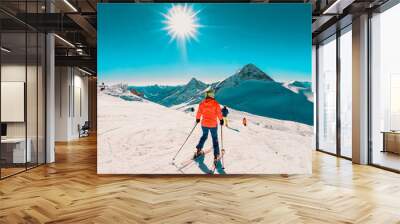 Woman Skier skiing at Hintertux Glacier in Tyrol in Austria Wall mural