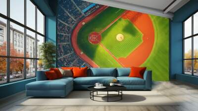 Baseball field aerial view, sports game competition court stadium Wall mural