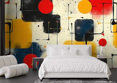 Bauhaus decorative retro geometric abstract contemporary repeat pattern, simplicity modern deconstructed Wall mural