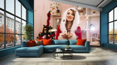 beautiful sexy girl wearing santa claus clothes Wall mural