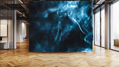 Blue smoke on black background isolated Wall mural