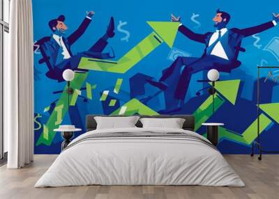 Businessmen market makers making money, success flat cartoon illustration Wall mural