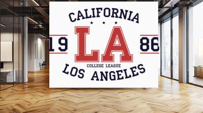 California, Los Angeles slogan typography graphics for t-shirt. College print for apparel. Varsity LA stamp. Vector illustration. Wall mural