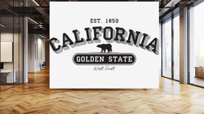 California modern typography for t-shirt. California college tee shirt with grizzly bear. Golden State slogan. Vector illustration. Wall mural