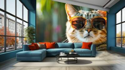 Cat in sunglasses. Generative AI Wall mural