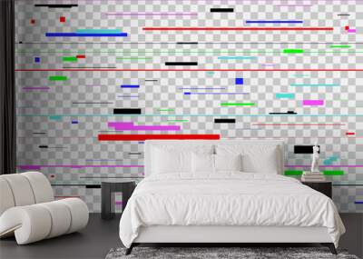 Color glitch background. Digital colorful pixel noise, isolated on transparent. Screen signal error. Vector illustration. Wall mural