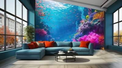 Coral reef seabed view. Generative AI Wall mural