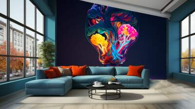 creative light bulb with multicolored brains inside, generated AI. Wall mural