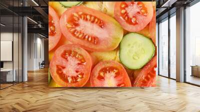 Cucumbers tomatoes slicing circles Wall mural