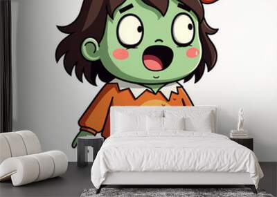 Cute isolated zombie PNG with no background for halloween cartoon illustration Wall mural