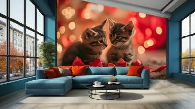 Cute kittens domestic cats beautiful valentines day card Wall mural