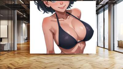 Cute sexy woman in bikini swimsuit illustration, PNG isolated transparent background anime style cartoon generative ai Wall mural