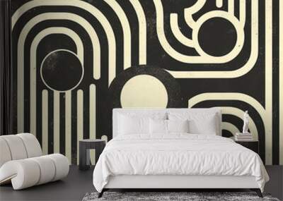 Deconstructed abstract postmodern geometric retro repeat pattern, Bauhaus minimal simple shapes Wall mural