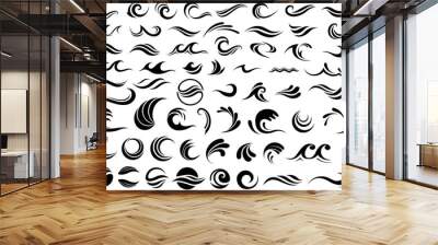 Waves Design Shapes Collection Isolated on White Background - Set of 60 Illustrations, Vector Wall mural