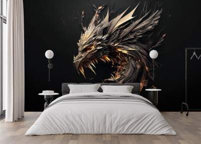 Dragon animal abstract wallpaper. Contrast background mythical creature in vivid colors generative ai Wall mural